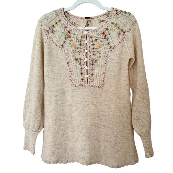 Free people wool blend embroidered floral sweater Small - Picture 1 of 13